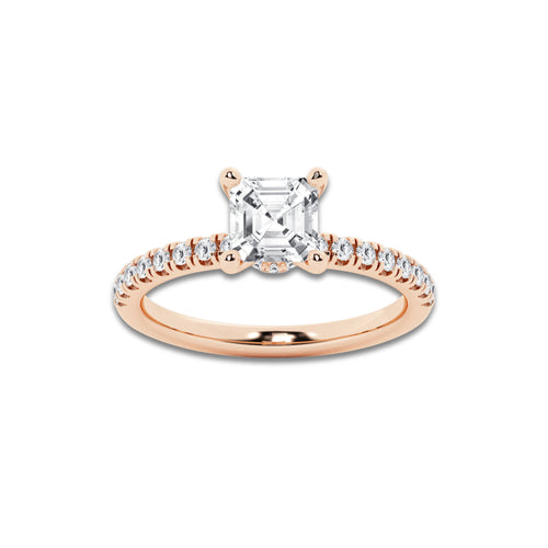 Shyra 1 1/3 ctw Asscher Lab Grown Diamond Hidden Halo Engagement Ring 14K Rose Gold, D, VVS | IGI Certified, 1 ct Center