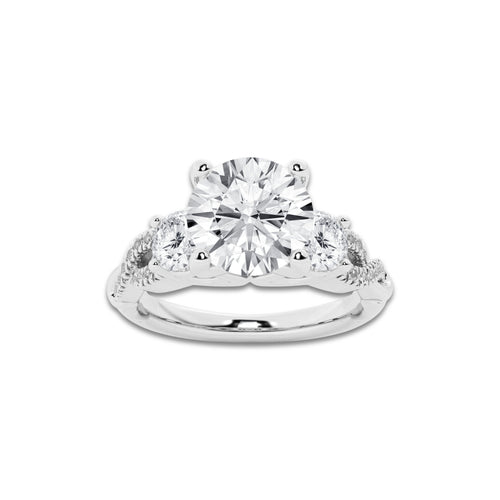 1.48 ctw Round Lab-Grown Diamond Side Stone Engagement Ring in 14K White Gold for Women | Colorless E, VS1 Clarity, IGI Certified 1.00 ct Center Diamond
