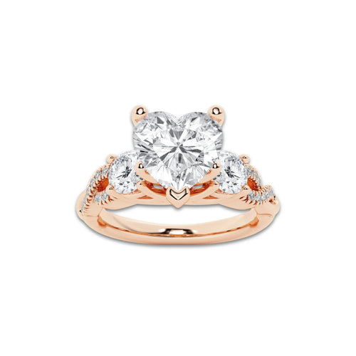 1.98 ctw Heart Lab-Grown Diamond Side Stone Engagement Ring in 14K Rose Gold for Women | Colorless D, VVS1 Clarity, IGI Certified 1.50 ct Center Diamond