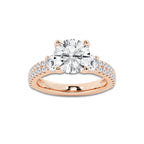 4.00 ctw Round Lab-Grown Diamond Three Stone Double Row Engagement Ring in 14K Rose Gold for Women | D Color, VVS1 Clarity, IGI Certified 3.00 ct Center Diamond