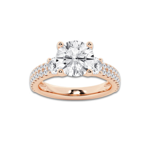4.00 ctw Round Lab-Grown Diamond Three Stone Double Row Engagement Ring in 14K Rose Gold for Women | D Color, VVS1 Clarity, IGI Certified 3.00 ct Center Diamond