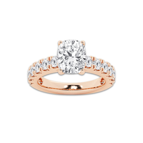 3.50 ctw Elongated Cushion Lab-Grown Diamond Split-Prong Set Side Stone Engagement Ring in 14K Rose Gold for Women | Colorless D, VVS1 Clarity, IGI Certified 2.50 ct Center Diamond