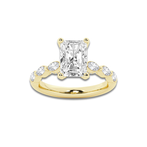2.98 ctw Radiant Lab-Grown Diamond Marquise Side Stone Engagement Ring in 14K Yellow Gold for Women | Colorless E, VS1 Clarity, IGI Certified 2.50 ct Center Diamond
