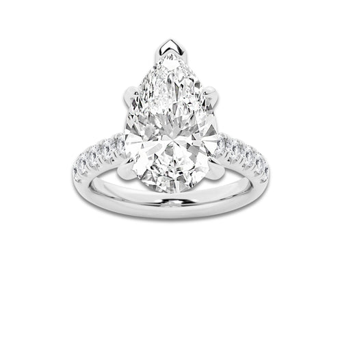 6.55 ctw Pear Lab-Grown Diamond Pave Engagement Ring in Platinum for Women | E Color, VS1 Clarity, IGI Certified 6.00 ct Center Diamond