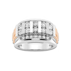 1 1/2 ctw Round Lab Grown Diamond Men's Floating Bar Wedding Band 14K Two-Tone White & Rose Gold, DE, VS1