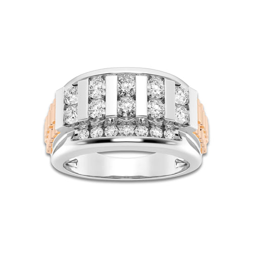1 1/2 ctw Round Lab Grown Diamond Men's Floating Bar Wedding Band 14K Two-Tone White & Rose Gold, DE, VS1
