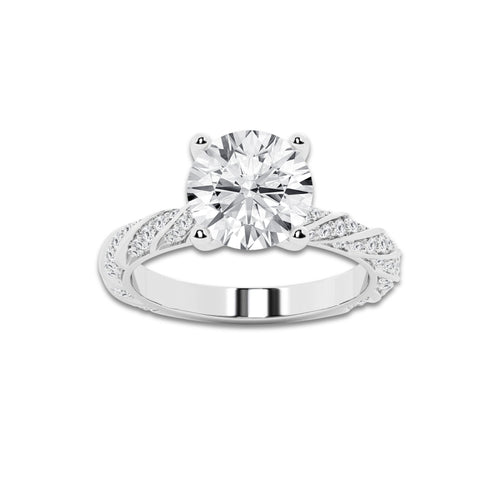 3.92 ctw Round Lab-Grown Diamond Twisted Band Engagement Ring in 14K White Gold for Women | Colorless E, VS1 Clarity, IGI Certified 3.50 ct Center Diamond