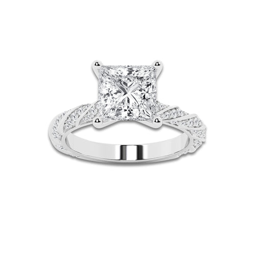6.42 ctw Princess Lab-Grown Diamond Twisted Band Engagement Ring in Platinum for Women | Colorless D, VVS1 Clarity, IGI Certified 6.00 ct Center Diamond