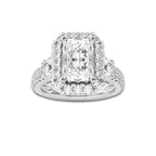 3 1/4 ctw Radiant Lab Grown Diamond Double Row Side Stones Halo Engagement Ring Platinum, E, VS1 | 2 ct Center