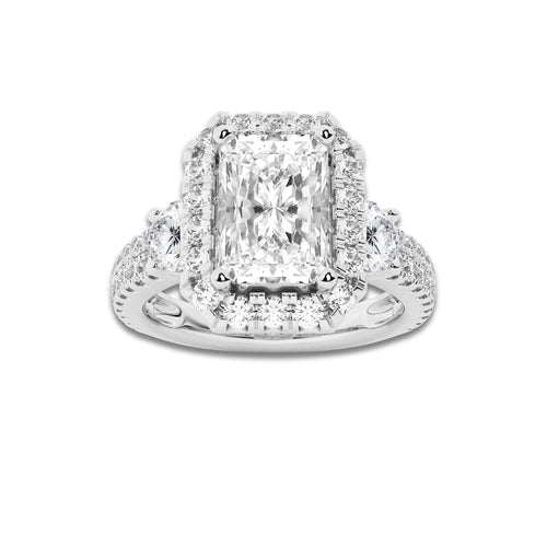 3 1/4 ctw Radiant Lab Grown Diamond Double Row Side Stones Halo Engagement Ring Platinum, E, VS1 | 2 ct Center