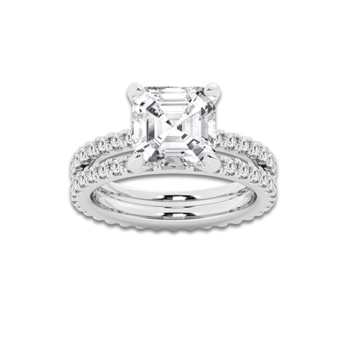5.22 ctw Asscher Lab-Grown Diamond Double Row Diamond Engagement Ring in Platinum for Women | Colorless E, VS1 Clarity, IGI Certified 4.00 ct Center Diamond