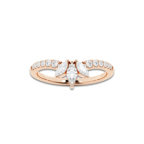 Surreal 2/5 ctw Round and Marquise Lab Grown Diamond Chevron Stackable Ring 14K Rose Gold, DE, VS1