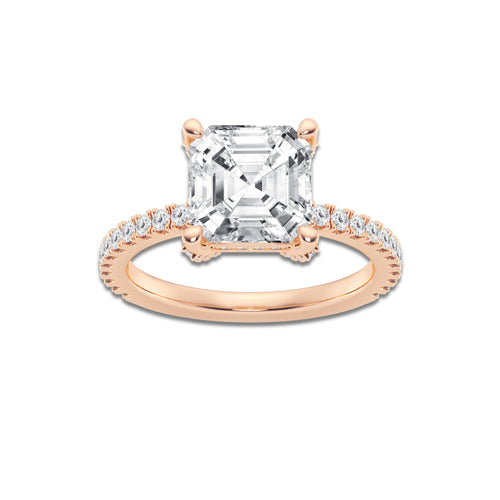 Myra 3 2/5 ctw Asscher Lab Grown Diamond Hidden Halo Engagement Ring 18K Rose Gold, D, VVS | IGI Certified, 3 ct Center