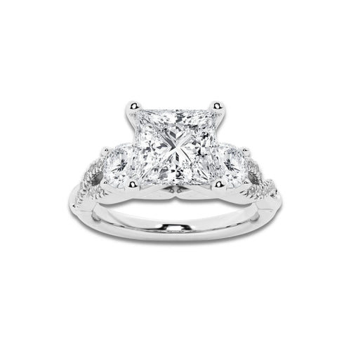 1.48 ctw Princess Lab-Grown Diamond Side Stone Engagement Ring in 14K White Gold for Women | Colorless D, VVS1 Clarity, IGI Certified 1.00 ct Center Diamond