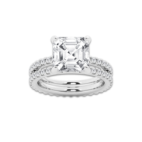 6.22 ctw Asscher Lab-Grown Diamond Double Row Diamond Engagement Ring in Platinum for Women | Colorless E, VS1 Clarity, IGI Certified 5.00 ct Center Diamond