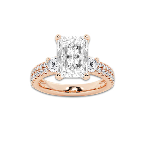 4.96 ctw Radiant Lab-Grown Diamond Three Stone Double Row Engagement Ring in 14K Rose Gold for Women | D Color, VVS1 Clarity, IGI Certified 4.00 ct Center Diamond