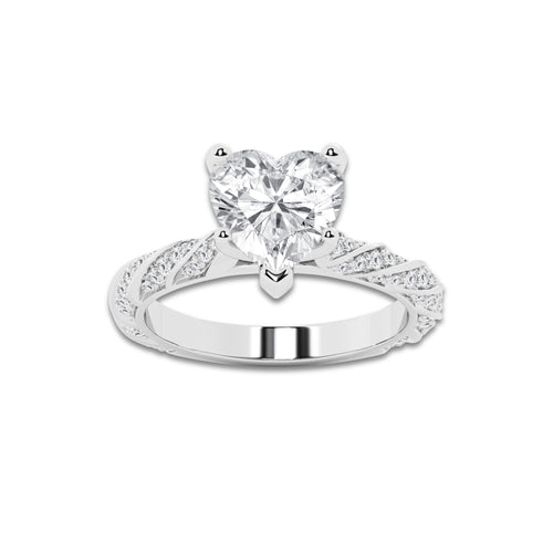 3.92 ctw Heart Lab-Grown Diamond Twisted Band Engagement Ring in Platinum for Women | Colorless E, VS1 Clarity, IGI Certified 3.50 ct Center Diamond