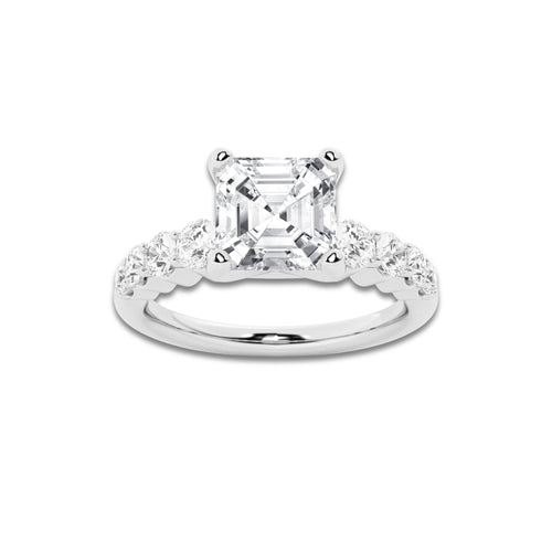 2.54 ctw Asscher Lab-Grown Diamond Side Stone Engagement Ring in Platinum for Women | Colorless E, VS1 Clarity, IGI Certified 2.00 Ct Center Diamond