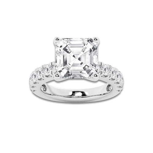 8.00 ctw Asscher Lab-Grown Diamond Split-Prong Set Side Stone Engagement Ring in 14K White Gold for Women | Colorless D, VVS1 Clarity, IGI Certified 7.00 ct Center Diamond