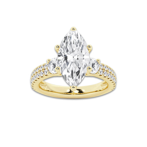 4.46 ctw Marquise Lab-Grown Diamond Three Stone Double Row Engagement Ring in 14K Yellow Gold for Women | D Color, VVS1 Clarity, IGI Certified 3.50 ct Center Diamond