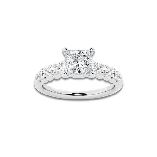 1.54 ctw Princess Lab-Grown Diamond Side Stone Engagement Ring in Platinum for Women | Colorless D, VVS1 Clarity, IGI Certified 1.00 Ct Center Diamond