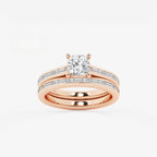 Synergy 1 3/4 ctw Cushion Lab Grown Diamond Baguette and Princess Side Stone Bridal Set 14K Rose Gold, E, VS1 | IGI Certified, 1 ct Center