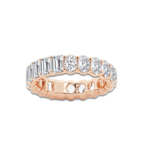 Rose 5 ctw Emerald and Oval Lab Grown Diamond Eternity Band - 5.2mm Width 14K Rose Gold, DE, VS1