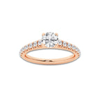 0.89 ctw Round Lab-Grown Diamond Pave Engagement Ring in 14K Rose Gold for Women | E Color, VS1 Clarity, IGI Certified 0.50 ct Center Diamond