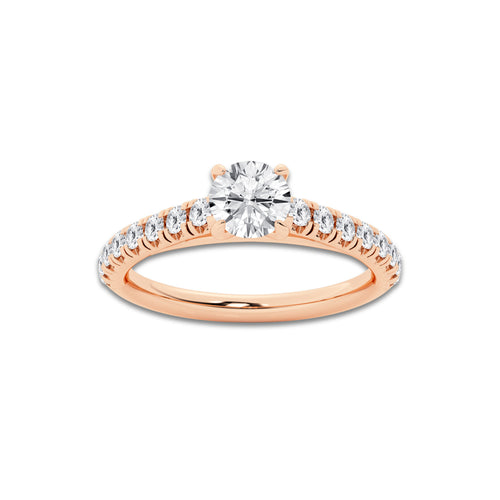 0.89 ctw Round Lab-Grown Diamond Pave Engagement Ring in 14K Rose Gold for Women | E Color, VS1 Clarity, IGI Certified 0.50 ct Center Diamond