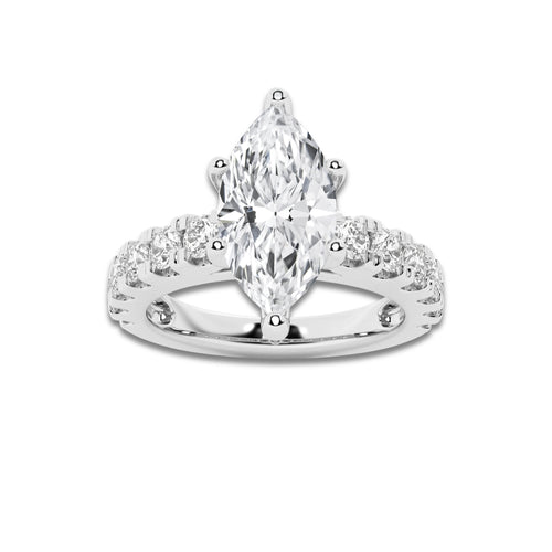 3.00 ctw Marquise Lab-Grown Diamond Split-Prong Set Side Stone Engagement Ring in Platinum for Women | Colorless D, VVS1 Clarity, IGI Certified 2.00 ct Center Diamond