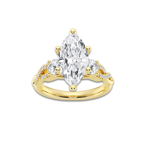 3.60 ctw Marquise Lab-Grown Diamond Side Stone Engagement Ring in 14K Yellow Gold for Women | Colorless D, VVS1 Clarity, IGI Certified 3.00 ct Center Diamond