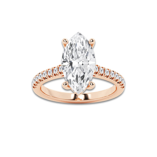 3.28 ctw Marquise Lab-Grown Diamond Hidden Halo Side Stone Engagement Ring in 18K Rose Gold for Women | Colorless D, VVS1 Clarity, IGI Certified 3.00 ct Center Diamond