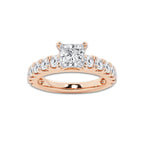 2.00 ctw Princess Lab-Grown Diamond Split-Prong Set Side Stone Engagement Ring in 14K Rose Gold for Women | Colorless E, VS1 Clarity, IGI Certified 1.00 ct Center Diamond
