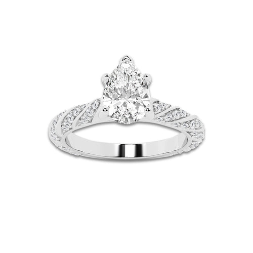 1.19 ctw Pear Lab-Grown Diamond Twisted Band Engagement Ring in 14K White Gold for Women | Colorless E, VS1 Clarity, IGI Certified 0.75 ct Center Diamond