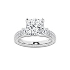 4.96 ctw Cushion Lab-Grown Diamond Three Stone Double Row Engagement Ring in 14K White Gold for Women | E Color, VS1 Clarity, IGI Certified 4.00 ct Center Diamond