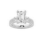 4.96 ctw Emerald Lab-Grown Diamond Three Stone Double Row Engagement Ring in Platinum for Women | E Color, VS1 Clarity, IGI Certified 4.00 ct Center Diamond