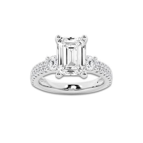 4.96 ctw Emerald Lab-Grown Diamond Three Stone Double Row Engagement Ring in Platinum for Women | E Color, VS1 Clarity, IGI Certified 4.00 ct Center Diamond