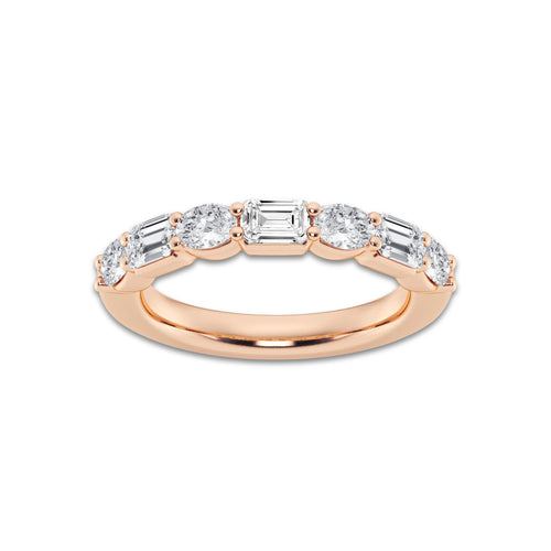 Kinsley 1 2/5 ctw Emerald and Oval Lab Grown Diamond Alternating Seven-Stone Anniversary Band 14K Rose Gold, DE, VS1