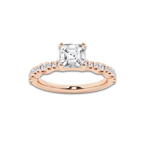 Eleanor 1 1/3 ctw Asscher Lab Grown Diamond Station Engagement Ring 14K Rose Gold, D, VVS | IGI Certified, 1 ct Center