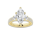 4.00 ctw Marquise Lab-Grown Diamond Three Stone Double Row Engagement Ring in 14K Yellow Gold for Women | D Color, VVS1 Clarity, IGI Certified 3.00 ct Center Diamond