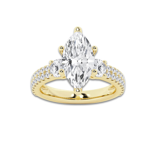 4.00 ctw Marquise Lab-Grown Diamond Three Stone Double Row Engagement Ring in 14K Yellow Gold for Women | D Color, VVS1 Clarity, IGI Certified 3.00 ct Center Diamond
