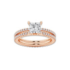 2.19 ctw Princess Lab-Grown Diamond Double Row Diamond Engagement Ring in 14K Rose Gold for Women | Colorless E, VS1 Clarity, IGI Certified 1.50 ct Center Diamond