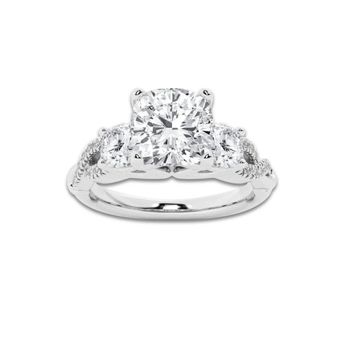 2.62 ctw Cushion Lab-Grown Diamond Side Stone Engagement Ring in 14K White Gold for Women | Colorless D, VVS1 Clarity, IGI Certified 2.00 ct Center Diamond
