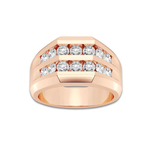 1 1/2 ctw Round Lab Grown Diamond Men's Double Row Channel Set Wedding Band 14K Rose Gold, DE, VS1