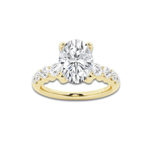 2.54 Ct Oval Lab-Grown Diamond Half Eternity Engagement Ring in 14K Yellow Gold for Female, Colorless (D), VVS1 Clarity | IGI Certified, 2.00 Ct Center Diamond