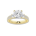 4.00 ctw Cushion Lab-Grown Diamond Three Stone Double Row Engagement Ring in 14K Yellow Gold for Women | D Color, VVS1 Clarity, IGI Certified 3.00 ct Center Diamond