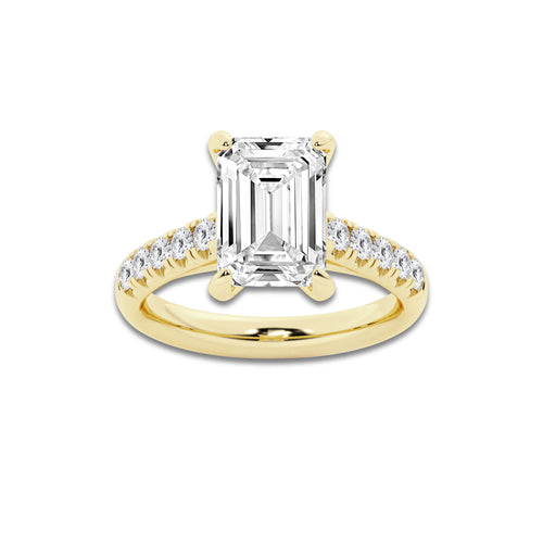 4.43 ctw Emerald Lab-Grown Diamond Pave Engagement Ring in 14K Yellow Gold for Women | D Color, VVS1 Clarity, IGI Certified 4.00 ct Center Diamond
