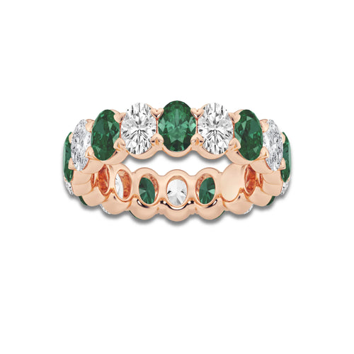 Giselle 5.4x3.8 mm Oval Cut Created Emerald and 2 5/8 ctw Oval Lab Grown Diamond Eternity Band - 5.5mm Width 14K Rose Gold