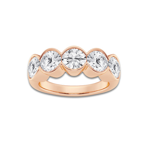 Colette 3 ctw Round Lab Grown Diamond Half Bezel Five Stone Anniversary Band 14K Rose Gold, DE, VS1
