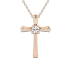 1/4 ctw Round Lab Grown Diamond Single Stone Cross Pendant 14K Rose Gold, DE, VS1 | 1/4 ct Center